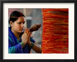 A Woman Offers Prayers to a Banyan Tree Covered by Sacred Thread Framed Photographic Print