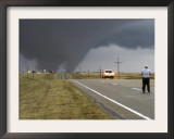 Driver Slows as a Tornado Crosses the Highway in Beaver County, Oklahoma Framed Photographic Print