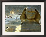 Tourists Stroll by Sphinx at the Historical Site of the Giza Pyramids, Near Cairo, Egypt Framed Photographic Print