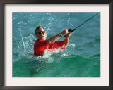 Waves Splash President-Elect George Bush as He Casts a Line While Surf-Fishing Framed Photographic Print