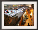 Indian Muslims During Friday Evening Prayers on the Rooftop of a Building over an Auto Parts Market Framed Photographic Print