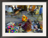 Indian Holy Man Shops for Tools on the Street in Front of an Old Delhi Market Framed Photographic Print