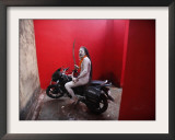 Ash Smeared Naked Hindu Holy Man, Poses on a Motorcycle at the Kumbh Mela Festival in India Framed Photographic Print
