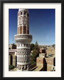 The Minaret of a 15th Century Mosque Rises Above a San'a, Yemen Neighborhood Framed Photographic Print