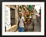A Rickshaw Puller Carries Supporters of Brazil Soccer Team Framed Photographic Print