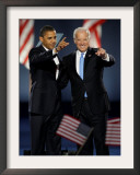 President-Elect Barack Obama and VP Joe Biden after Acceptance Speech, Nov 4, 2008 Framed Photographic Print