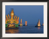 Cambodia's Illuminated Boats Make Their Way Along the Tonle Sap River Framed Photographic Print by Heng Sinith
