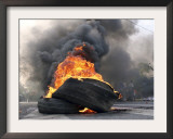 Supporters of Pakistani Shiite Muslim Group, Gather Near to Burning Tire Barricades Rally, Pakistan Framed Photographic Print