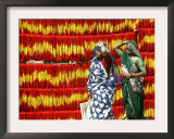 Villagers Walk Past Freshly Dyed Kalawa, a Sacred Orange-Yellow Thread Used in Hindu Rituals Framed Photographic Print