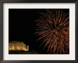 Fireworks Illuminate the Ancient Parthenon Atop the Acropolis Hill Framed Photographic Print