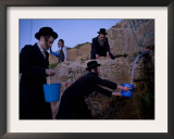 Ultra-Orthodox Jewish Men Stand Next to a Well as They Fill Canisters with Water in Jerusalem Framed Photographic Print