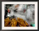 A Young Boy Sells Chicken Broth at a Stall Framed Photographic Print