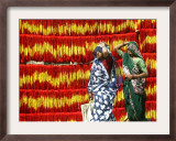 Villagers Walk Past Freshly Dyed Kalawa, a Sacred Orange-Yellow Thread Used in Hindu Rituals Framed Photographic Print