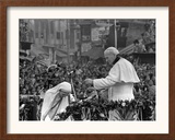 Mother Teresa Ascends the Podium to Stand Side by Side with Pope John Paul II Framed Photographic Print