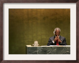 United Nations Secretary General Kofi Annan Listens to Statements Made by Members Framed Photographic Print by Julie Jacobson