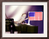 A Juvenile Bearded Dragon Places a Claw Upon an United States Flag Framed Photographic Print