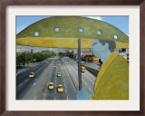 Main Avenue is Empty of Private Cars, Seen from a Bridge Decorated with a Statue of a Pedestrian Framed Photographic Print