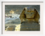 Tourists Stroll by Sphinx at the Historical Site of the Giza Pyramids, Near Cairo, Egypt Framed Photographic Print