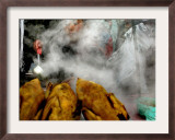 A Young Boy Sells Chicken Broth at a Stall Framed Photographic Print