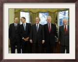 President-Elect Barack Obama is Welcomed by President George W. Bush for a Meeting at White House Framed Photographic Print