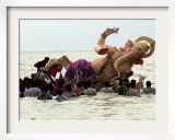 Devotees Immerse a Giant Clay Idol of Hindu Elephant-Headed God Ganesh into the Arabian Sea, Bombay Framed Photographic Print