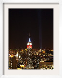 Empire State Building in Red, White and Blue as Columns of Light Soar from World Trade Center Site Framed Photographic Print