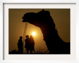 A Camel Stands as Villagers Walk at Sunrise at the Annual Cattle Fair in Pushkar, November 3, 2006 Framed Photographic Print by Rajesh Kumar Singh