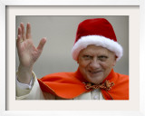 Pope Benedict XVI Waves to Pilgrims Upon His Arrival in St. Peter's Square at the Vatican Framed Photographic Print