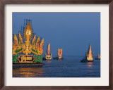 Cambodia's Illuminated Boats Make Their Way Along the Tonle Sap River Framed Photographic Print by Heng Sinith