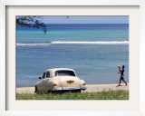 A Cuban Boy Plays Ball at the Baracoa Beach West of Havana, Cuba Framed Photographic Print