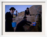 Ultra-Orthodox Jewish Men Stand Next to a Well as They Fill Canisters with Water in Jerusalem Framed Photographic Print