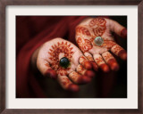 Pakistani Girl Displays Her Hands Painted with Henna Paste Framed Photographic Print