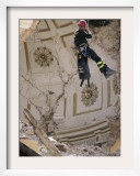Firefighter as He Looks Inside the Damaged Dome of the Church of Santa Maria Del Suffragio Framed Photographic Print