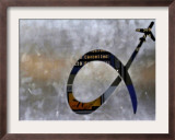Notice Board is Seen Through Frosted Glass Bearing the Logo of Athens International Airport Framed Photographic Print