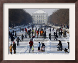 Hundreds Enjoy the Cold Weather on the Frozen Canal Near the Baroque Castle Nymphenburg in Munich Framed Photographic Print