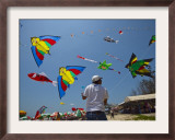 Member of Indonesia Kite Team Flies Kite with Series of Colorful Bird Sales, Vung Tau City, Vietnam Framed Photographic Print