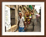 A Rickshaw Puller Carries Supporters of Brazil Soccer Team Framed Photographic Print