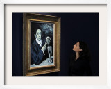 Giovanna Bertazzoni Poses for Photographers in Front of 1903 Pablo Picasso's "The Absinthe Drinker" Framed Photographic Print