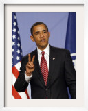 US President Barack Obama Speaking at a Media Conference at the NATO Summit in Strasbourg, France Framed Photographic Print