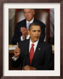 President Barack Obama Gestures While Delivering Speech on Healthcare to Joint Session of Congress Framed Photographic Print