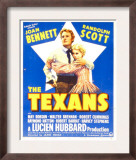 The Texans, Randolph Scott, Joan Bennett on Window Card, 1938 Poster