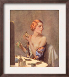 Perfume Woman Doing Her Make-Up, Budoir Putting On Perfume, UK, 1930 Poster