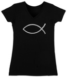 Juniors: V-Neck- Jesus Fish Shirt