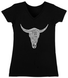 Juniors: V-Neck- Top Country Songs Cowskull Shirts