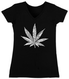 Women's: V-Neck- Marijuana Leaf (Slim Fit) T-Shirt