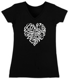 Women's: V-Neck-  Love Heart in Cursive Script T-Shirt