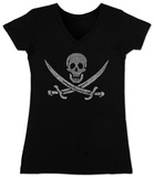 Juniors: V-Neck- Pirate Flag T-shirts