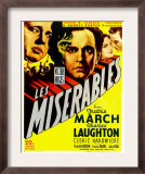 Les Miserables, Charles Laughton, Fredric March on Window Card, 1935 Prints