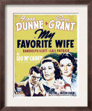My Favorite Wife, Cary Grant, Irene Dunne, Gail Patrick on Window Card, 1940 Print