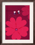 Large Red Flower with Bees Print